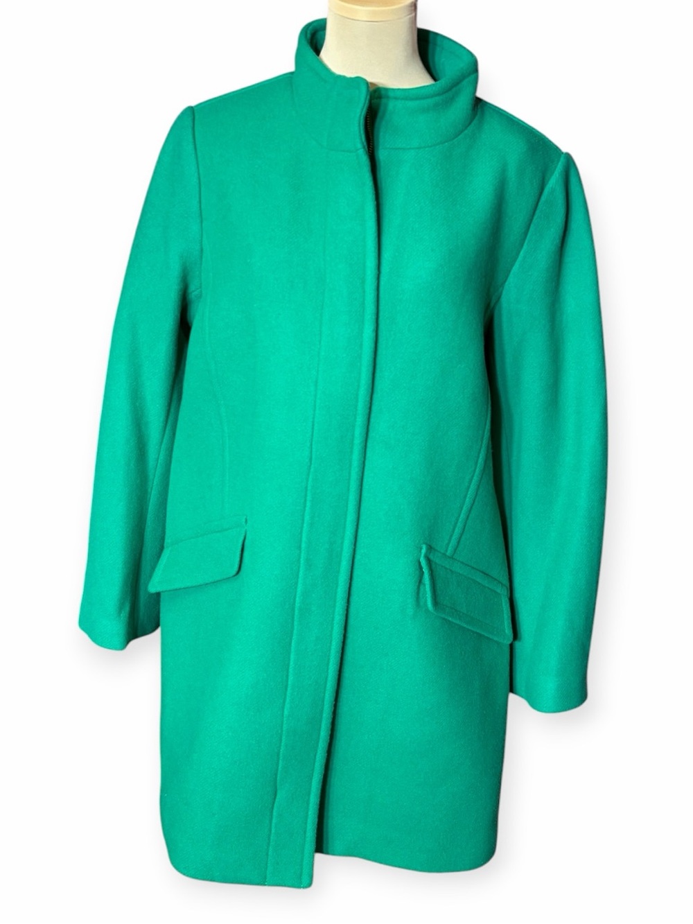 Talbots Bright Green Textured Stand Collar Coat Size 14